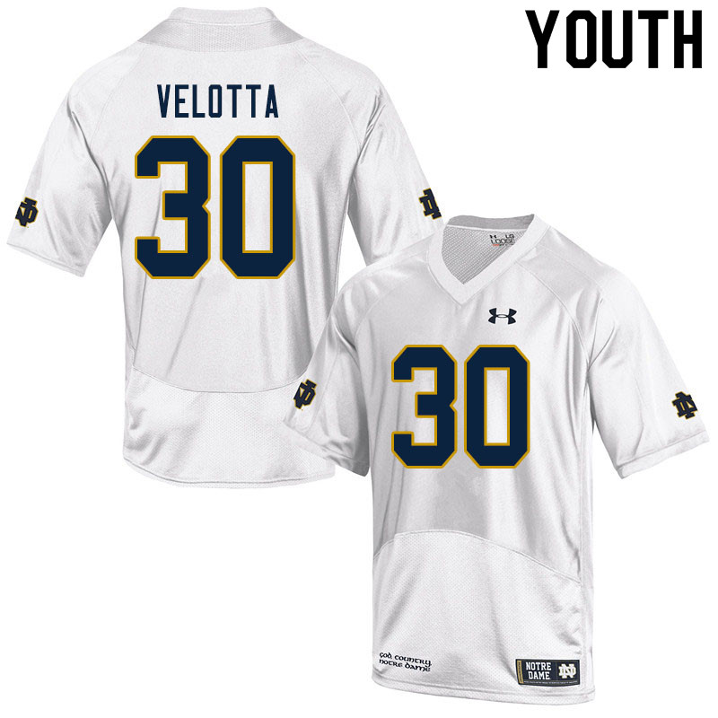 Youth #30 Chris Velotta Notre Dame Fighting Irish College Football Jerseys Sale-White